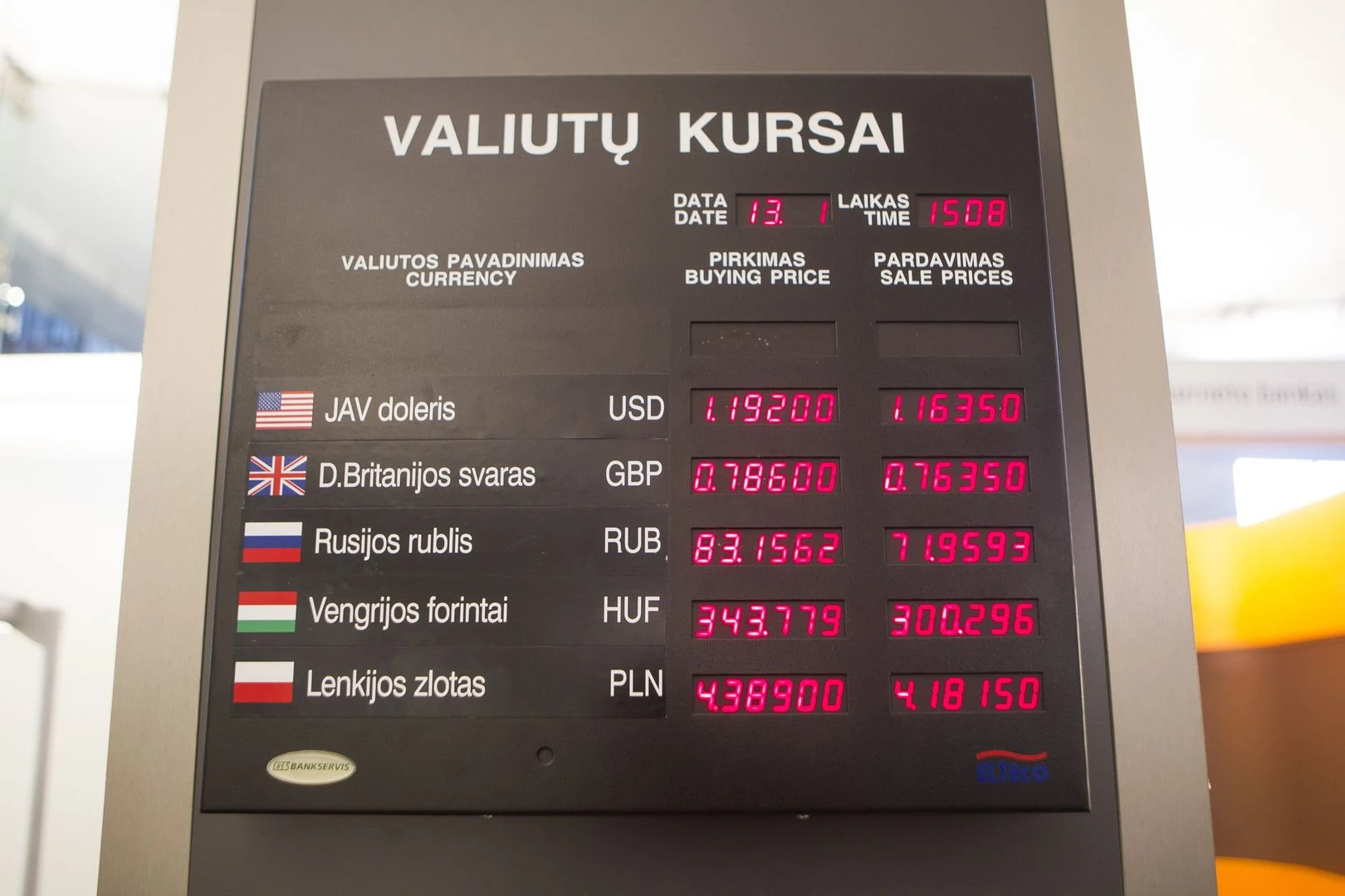 Svaro kursas, kitimo grafikas