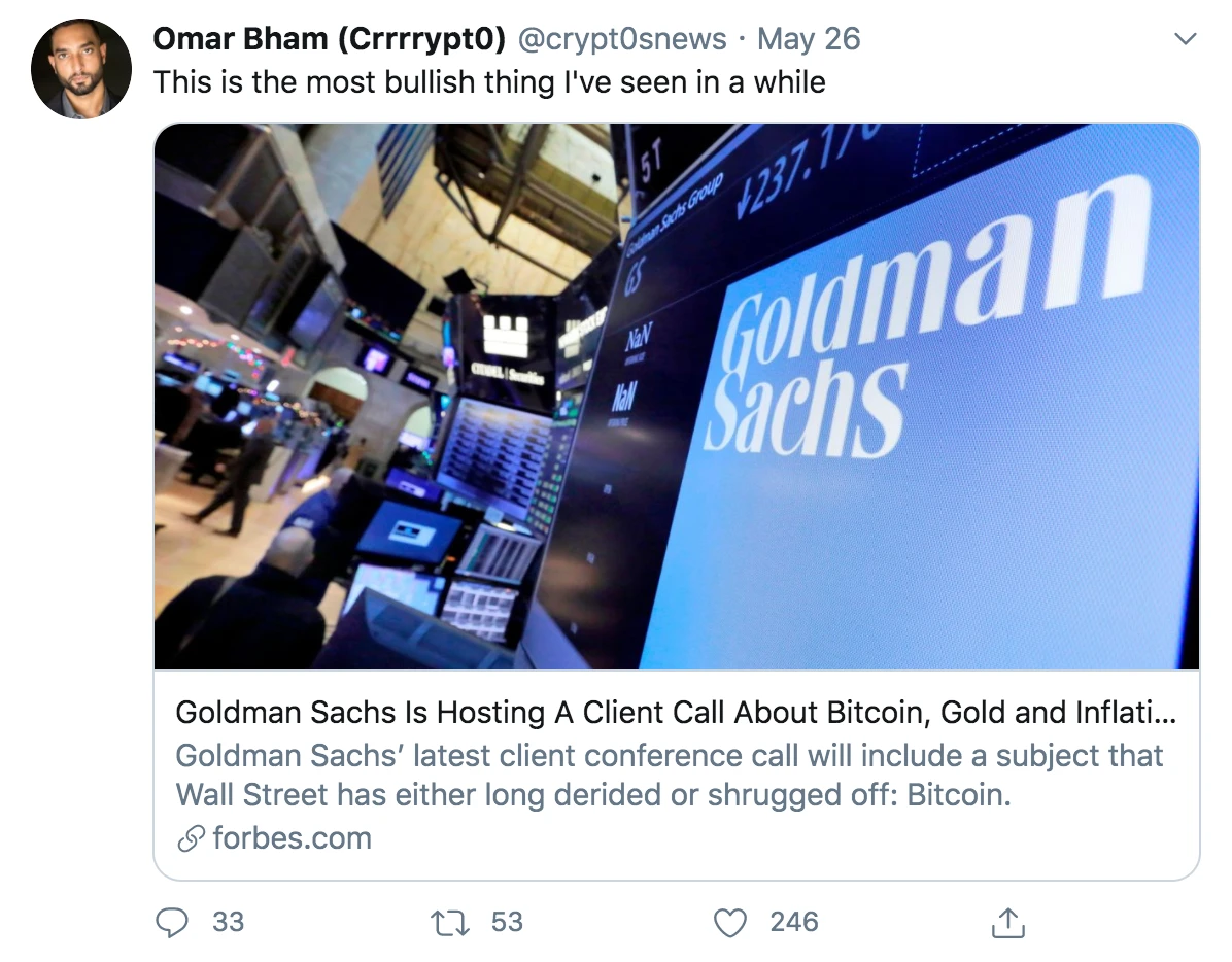 bitcoin ateities sandoriai Goldman Sachs)
